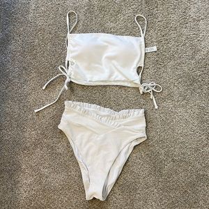 Aerie White Textured Ruffle Bikini